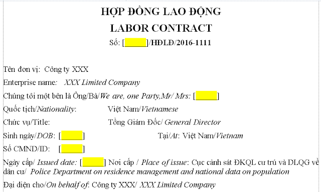 Mẫu Hợp đồng lao động (Song ngữ)