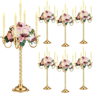 6 Pack Gold Candelabra Bulk Tall Metal Candle Holder Table Centerpiece (21 Inch)