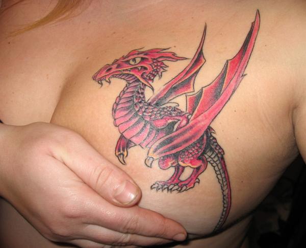 Amazing Red Girls Dragon Tattoo For Girls