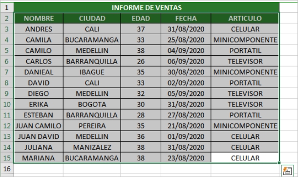 base de datos en excel