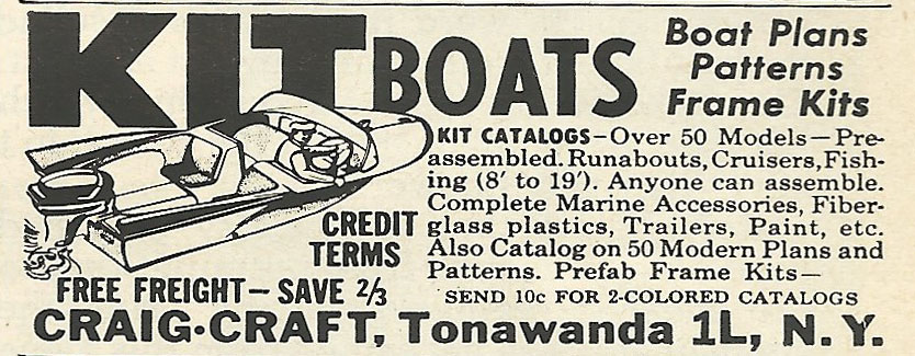 1961 Ad: Kit Boats, Boat Plans, Patterns, Frame Kits