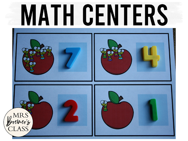 Kindergarten Math Centers Activities for practice with counting, number sequencing, number words, missing numbers & number charts using hands-on learning