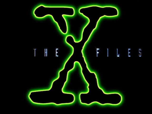 The X Files Logo - Fluorescent Green Evocative of Alien Things Highlights a Large Virus-Edged Black "X" Centered Between The Smaller-Font Metallic Looking Words "The - Files"