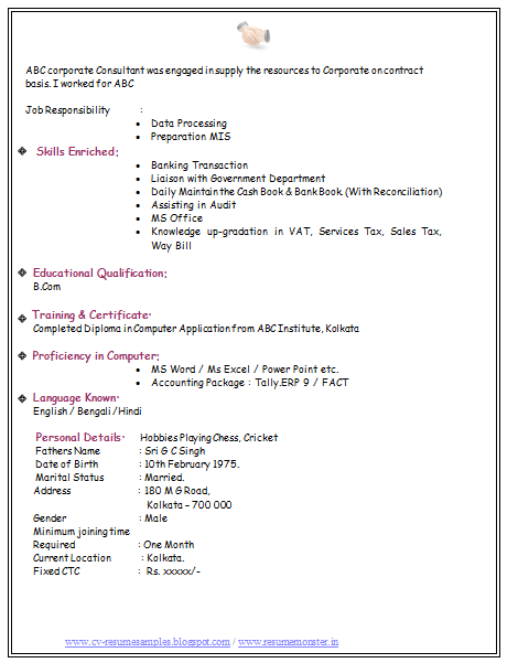 Download Now BCom Experience Resume Format