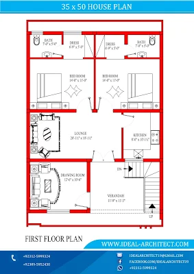 30x50 6 Marla House First Floor Plan