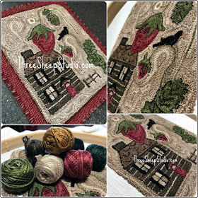 'Strawberry Hill Cottage' punch needle design by Rose Clay at ThreeSheepStudio.com