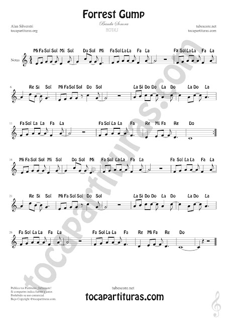 Forrest Gump partitura con notas en español