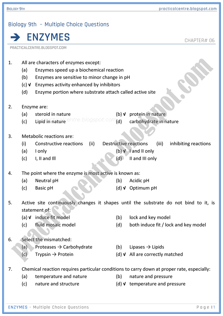 enzymes-mcqs-biology-9th-notes