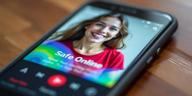 Teen accounts smartphone showing a teen profile with a colorful background.