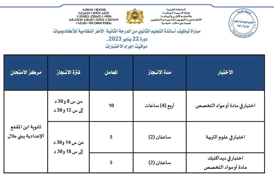 لوائح المقبولين لاجتياز الاختبارات الكتابية لمباراة توظيف أساتذة التعليم الثانوي يناير 2023