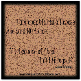 I am thankful to all those who said NO to me. It's because of them I did it myself. Albert Einstein