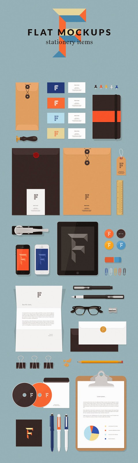 Flat Stationery MockUps PSD