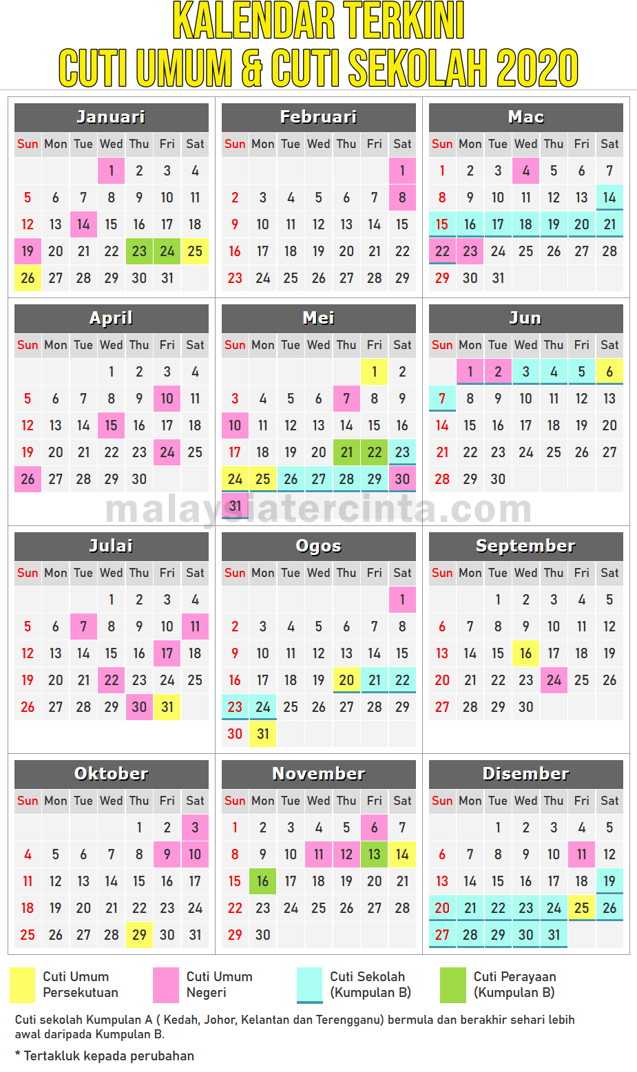 Kalendar Cuti Umum Dan Cuti Sekolah 2020 Terkini