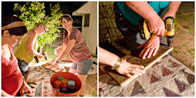 drilling the wood for the rustic wooden banner sign