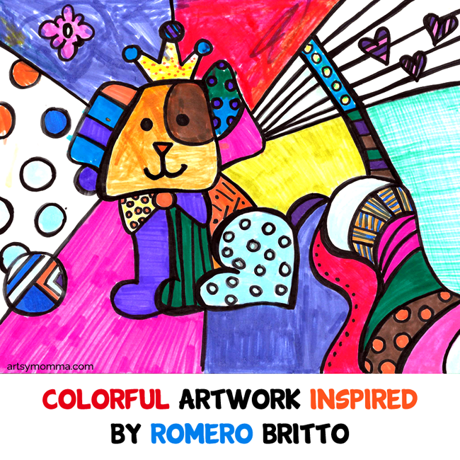 Romero Britto- Colourful Pop Art Artwork for kids.  Exploring famous artists.