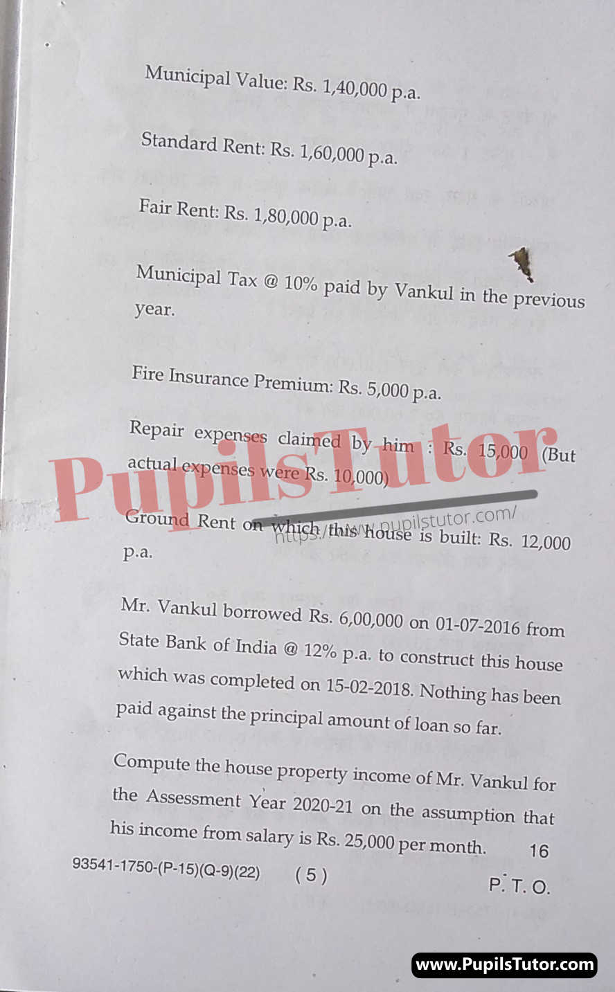 B.Com. (Hons.) 5th Semester Income Tax MDU Paper 2022 (HONORS)(Page 5)