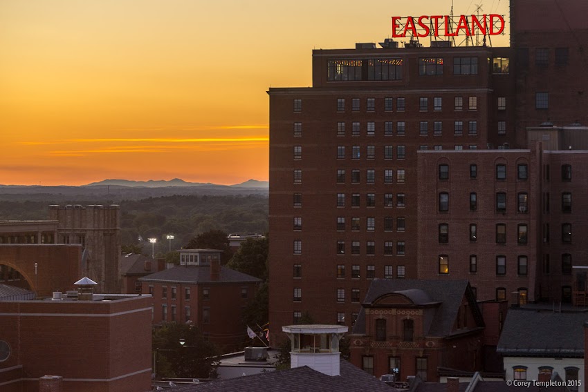 Portland, Maine USA September 2015 photo by Corey Templeton. Looking west at a sunset over the Eastland Westin Hotel. From the Holiday Inn. 