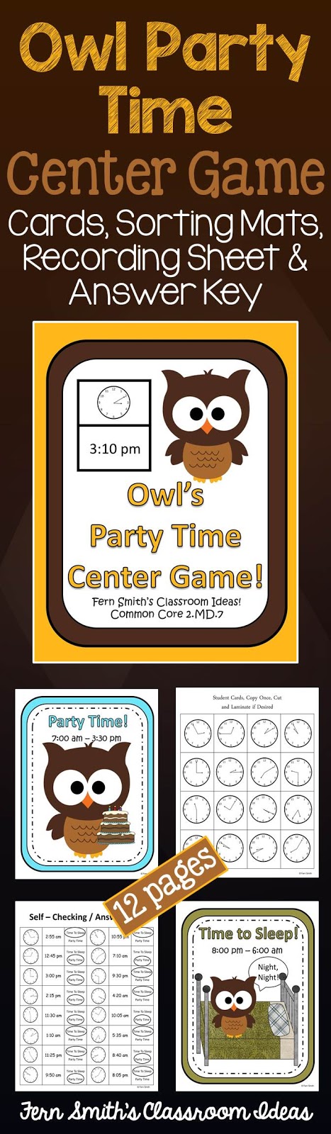 Fern Smith's Classroom Ideas Owl Party Time Center Game at TeachersPayTeachers