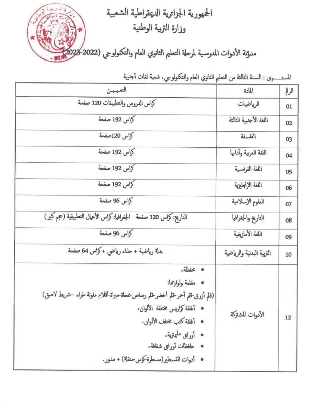 هنا قائمة الأدوات المدرسية التعليم التعليم الثانوي