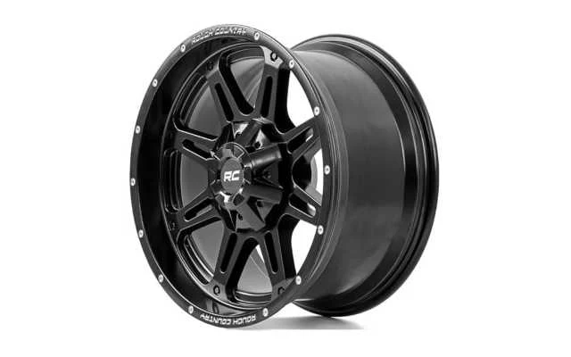 Rough Country 94 Series Matte Black Wheel on a stylish vehicle