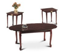3 Piece Cherry Finish Coffee Table Set With Two End Tables