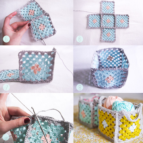Mini Granny Square Crochet Baskets - Tutorial