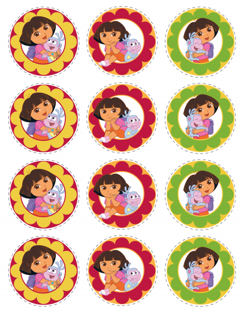 Princess Dora: Free Printable Cupcake Wrappers and Toppers.