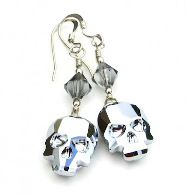 silver skulls earrings gift for women