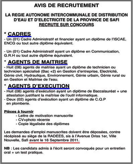 Ocp Maroc Recrutement Concours 2011 Casablanca Khouribga