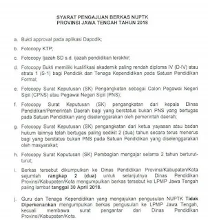 Syarat Pengajuan Berkas NUPTK Provinsi Jawa Tengah