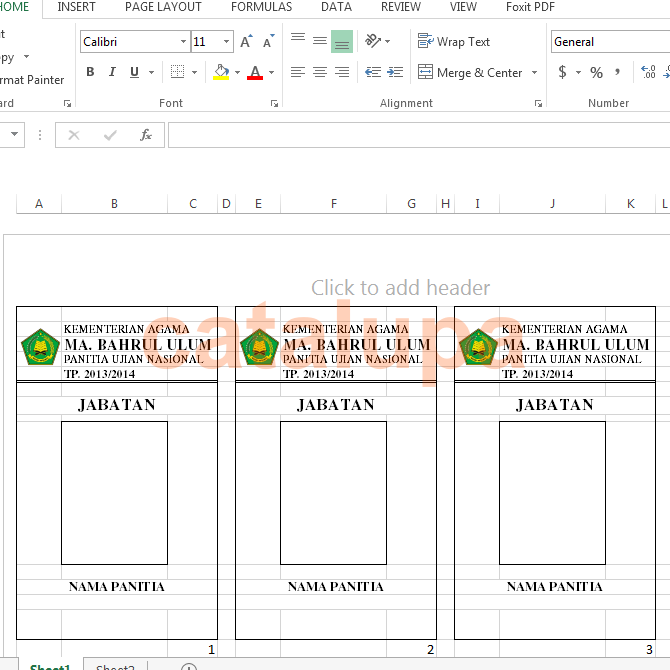 Membuat NameTag dengan Excel - Vlookup ~ catalupa