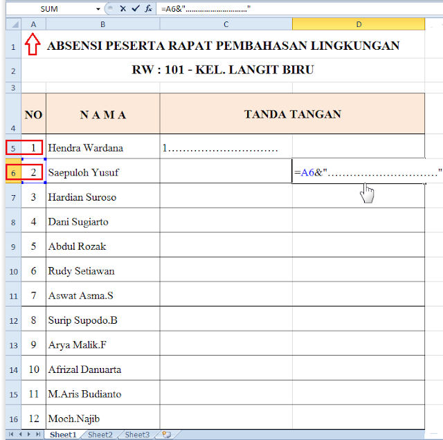 rumus absensi excel