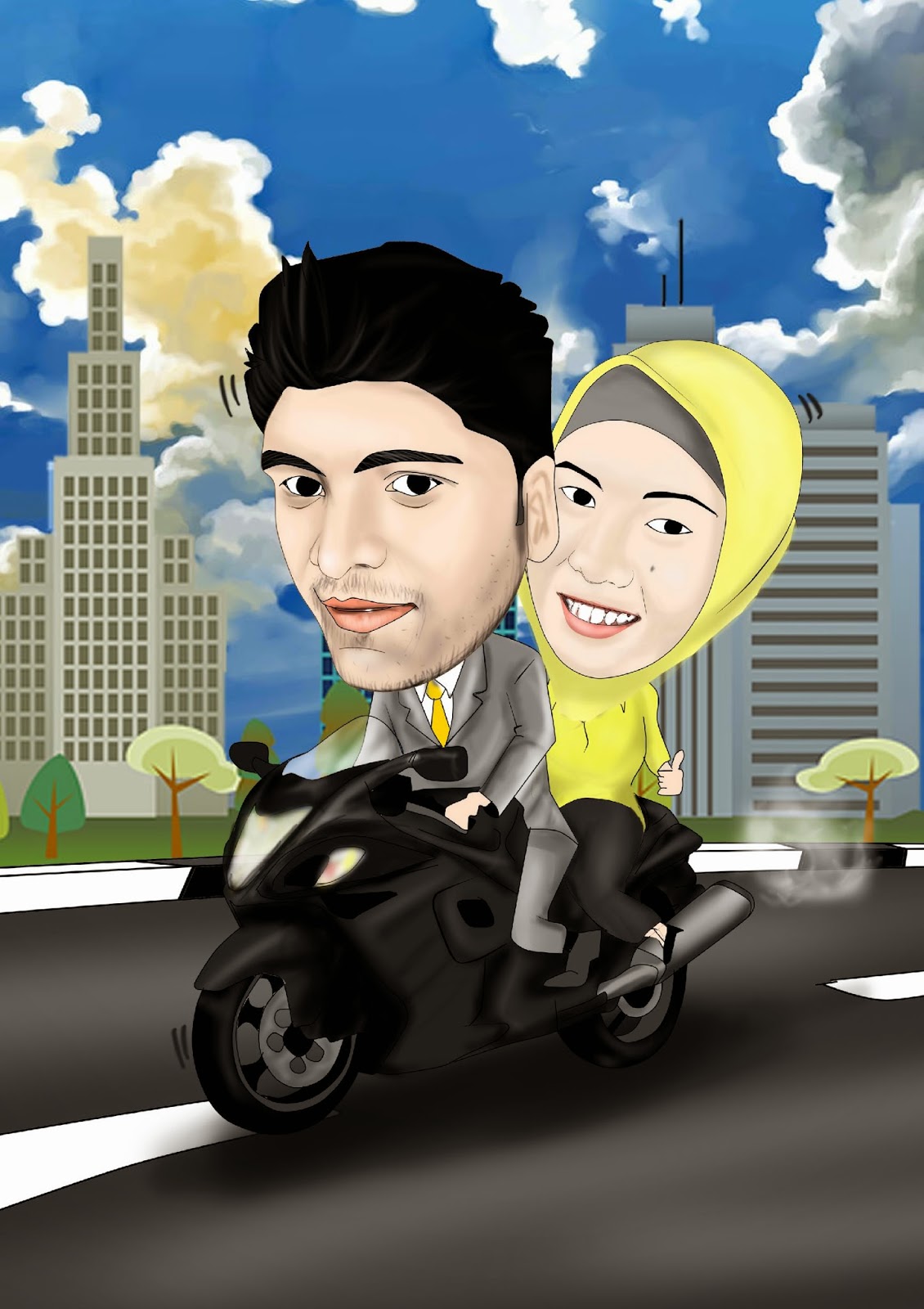 Couple Digital Karikatur Naek Motor 1 2 Gambar Naik