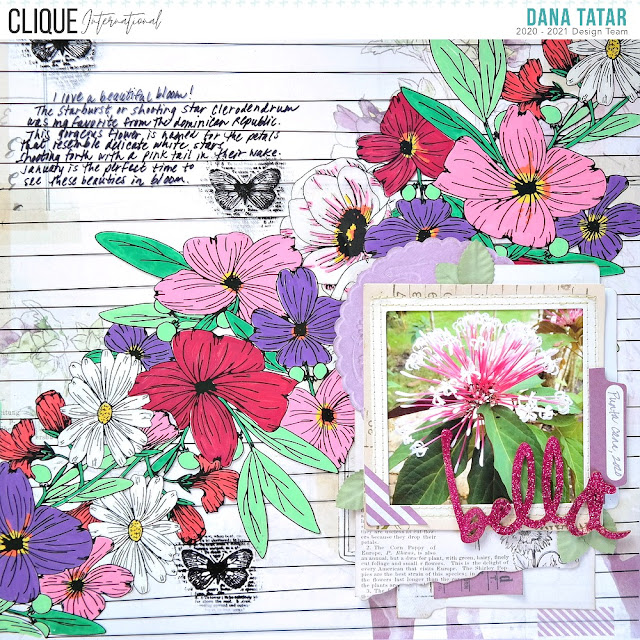 How to Color, Stamp, and Write on Acetate Tropical Flower Scrapbook Layout Tutorial