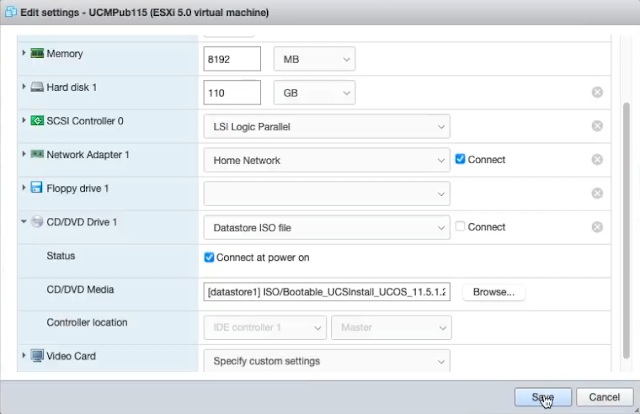 Map the drive to the bootable image on the datastore