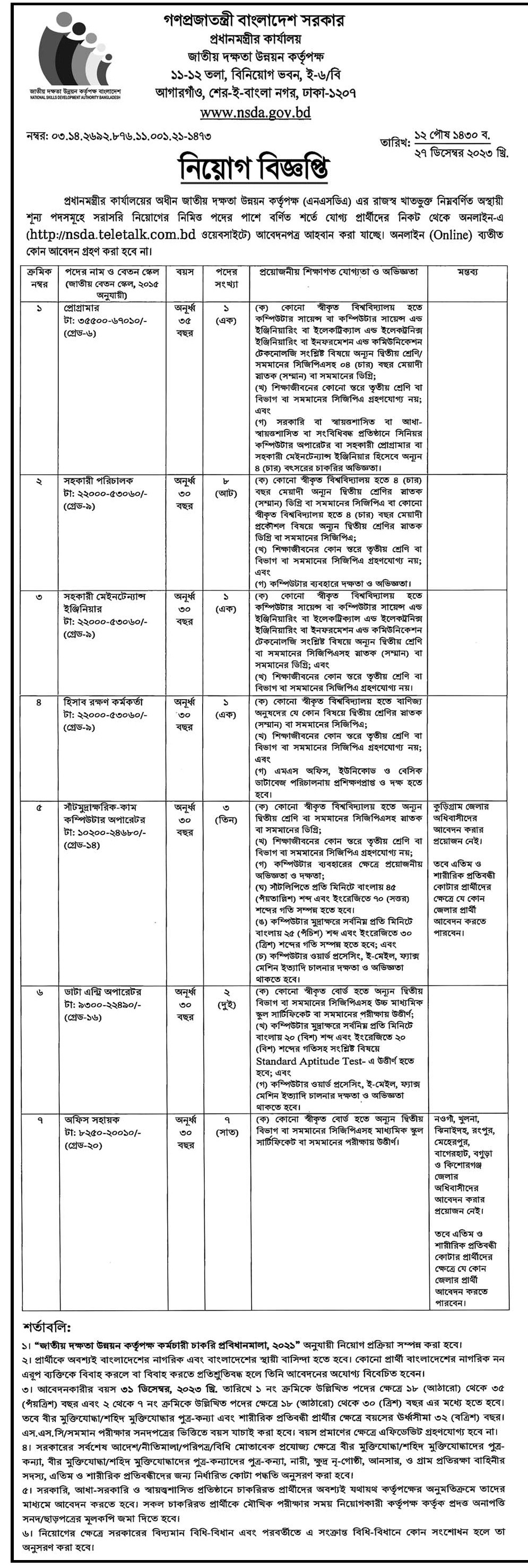 NSDA Job Circular 2024