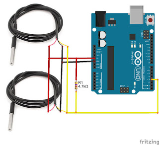 Connections between Arduino and Multiple DS18B20 Digital Temperature Sensor