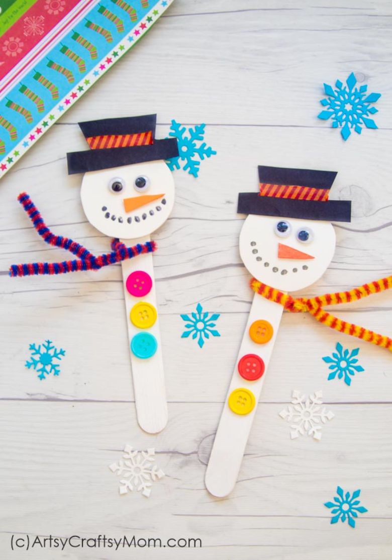 Popsicle stick snowman puppet - snowman craft ideas