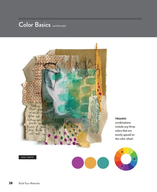 book page explains color basics with collage example