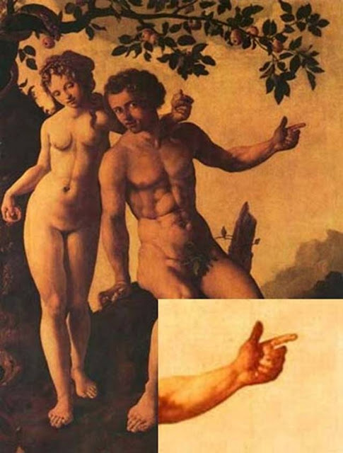 Шестипалый Адам, Ян Ван Скорел, 1540 г. Фрагмент левой руки Адама