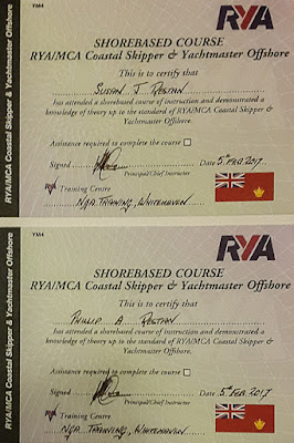 Photo of our RYA Yachtmaster Offshore certificates