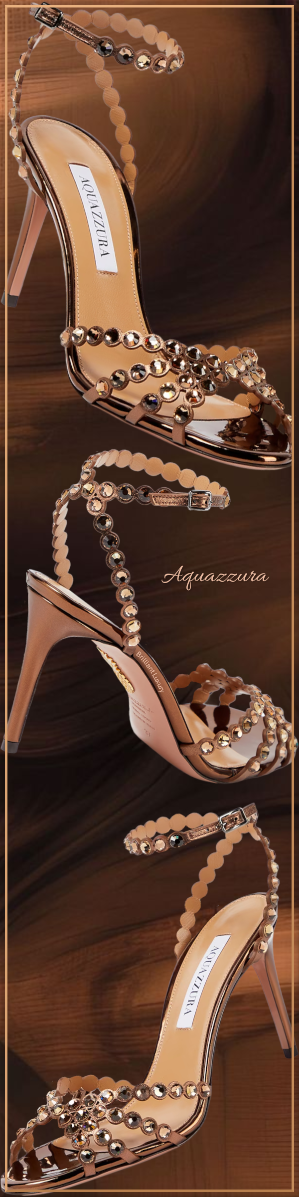 ♦Aquazzura espresso brown Tequila embellished leather sandals #brilliantluxury