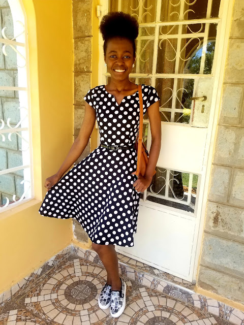 How To Wear A Polka Dots Dress With Slip-Ons