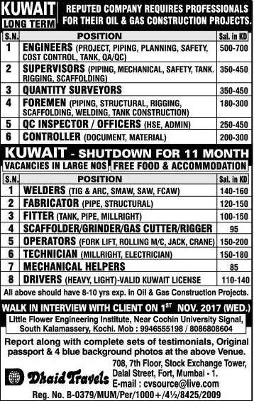 Oil & Gas construction Projects job opportunities for Kuwait