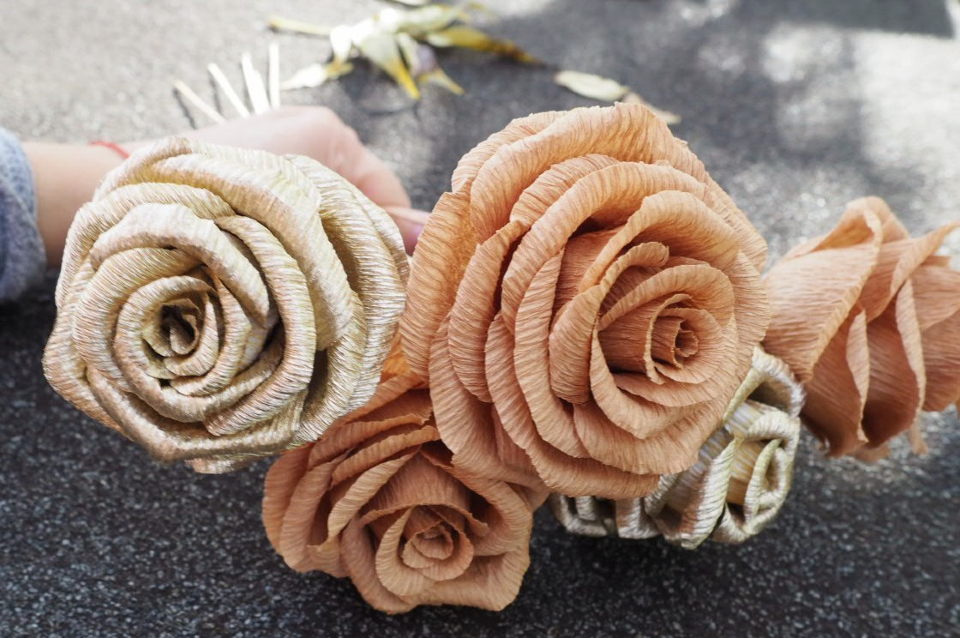 Crepe Paper Autumn Roses 