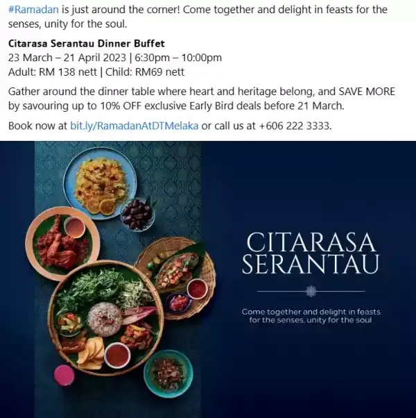 Harga buffet ramadhan 2023 di Doubletree by Hilton Melaka