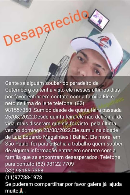 Família procura homem desaparecido em Luis Eduardo Magalhães