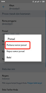 Cara mengubah nomor HP di twitter