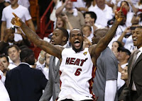 LeBron James celebrating after winning the title