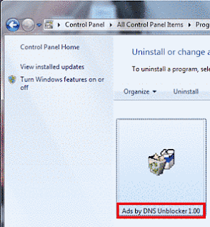 Ads by Dns Unblocker in Control Panel
